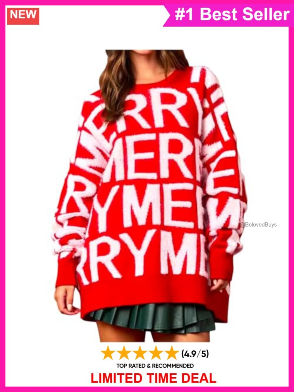 Oversized Merry Christmas Sweater Pullover Women Cozy Knit Holiday